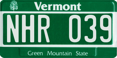 VT license plate NHR039
