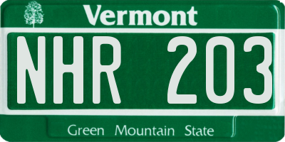 VT license plate NHR203
