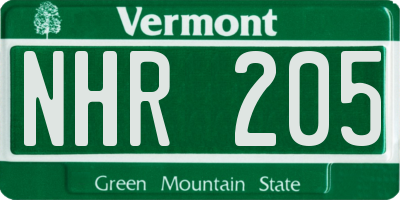 VT license plate NHR205