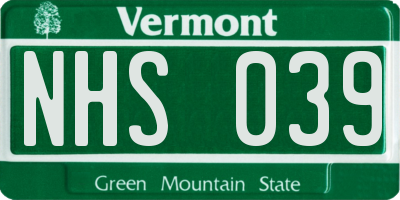 VT license plate NHS039