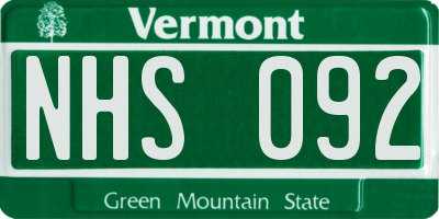 VT license plate NHS092