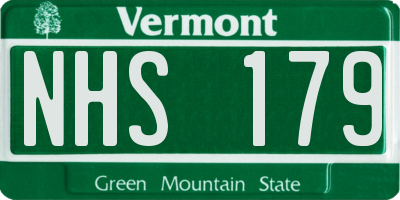 VT license plate NHS179