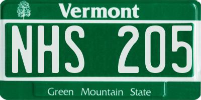 VT license plate NHS205