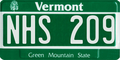 VT license plate NHS209