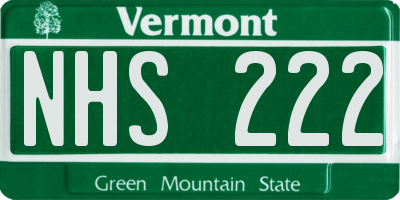 VT license plate NHS222