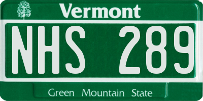 VT license plate NHS289