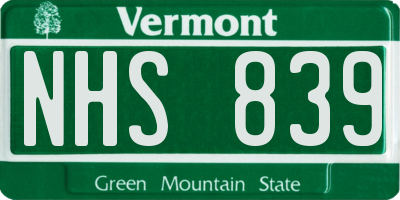 VT license plate NHS839
