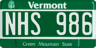 VT license plate NHS986