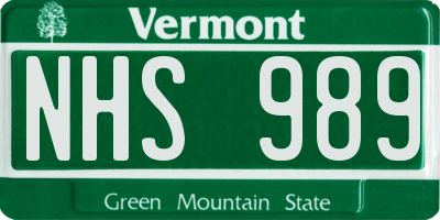 VT license plate NHS989