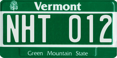 VT license plate NHT012