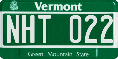 VT license plate NHT022