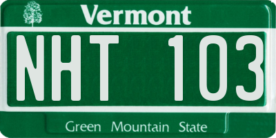 VT license plate NHT103