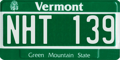 VT license plate NHT139