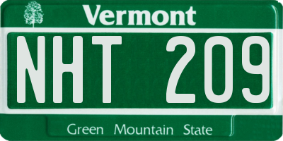 VT license plate NHT209