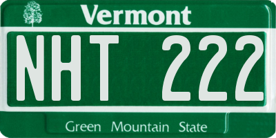 VT license plate NHT222