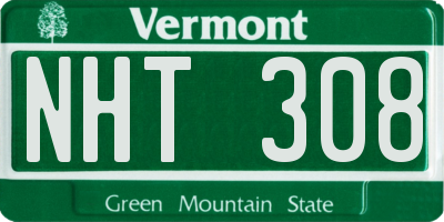 VT license plate NHT308