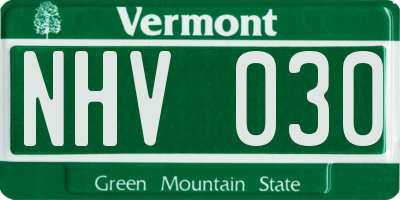 VT license plate NHV030