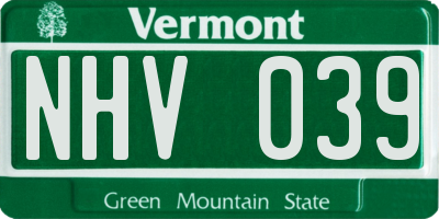 VT license plate NHV039