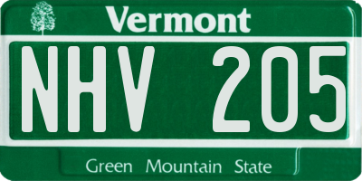 VT license plate NHV205