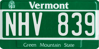 VT license plate NHV839