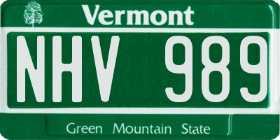 VT license plate NHV989