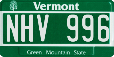 VT license plate NHV996