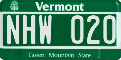 VT license plate NHW020