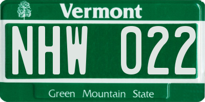 VT license plate NHW022