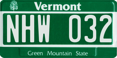 VT license plate NHW032