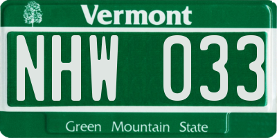 VT license plate NHW033