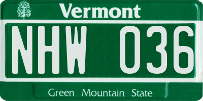 VT license plate NHW036