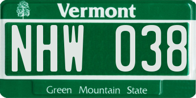 VT license plate NHW038