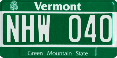 VT license plate NHW040