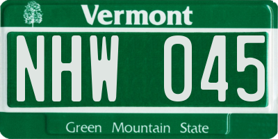 VT license plate NHW045