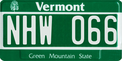 VT license plate NHW066
