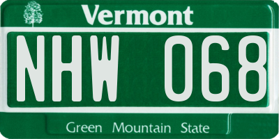 VT license plate NHW068