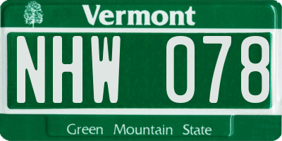 VT license plate NHW078