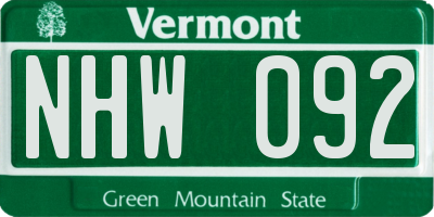 VT license plate NHW092
