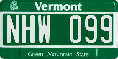 VT license plate NHW099