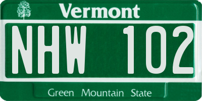 VT license plate NHW102