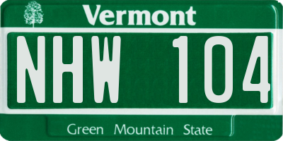VT license plate NHW104