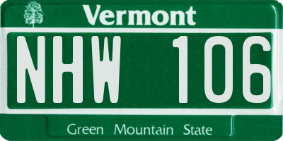 VT license plate NHW106