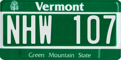 VT license plate NHW107
