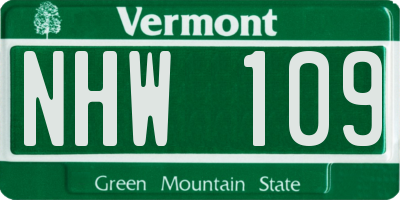 VT license plate NHW109