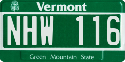 VT license plate NHW116