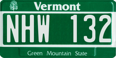 VT license plate NHW132