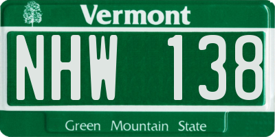 VT license plate NHW138