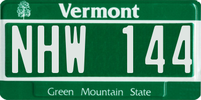 VT license plate NHW144
