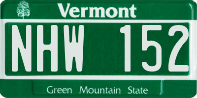 VT license plate NHW152