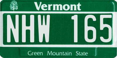 VT license plate NHW165